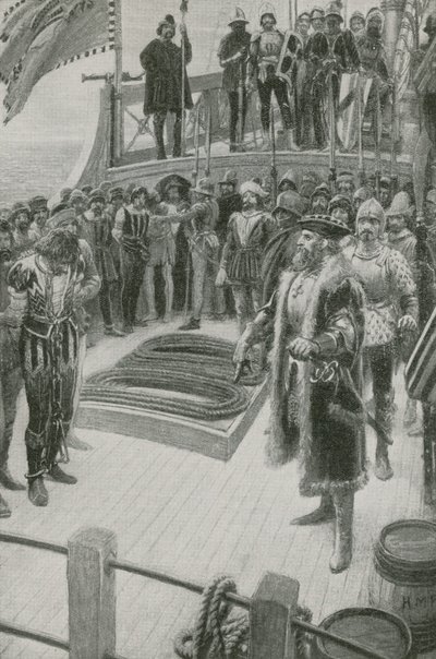 Magellaan onderdrukt de muiterij door Henry Marriott Paget